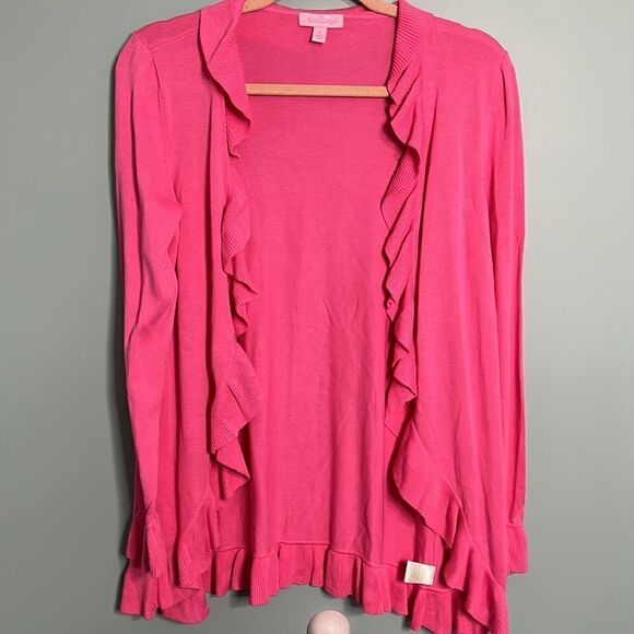 Lilly Pulitzer Keirnan Long-Sleeve Ruffle Cardigan Pink - Picture 2 of 8